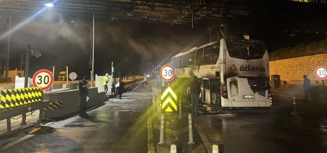 Gişe bariyerine çarpan yolcu otobüsü alev aldı: 6 yaralandı