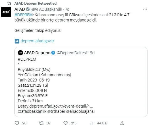 Kahramanmaraş’ta deprem mi oldu son dakika? Az önce deprem mi oldu, kaç şiddetinde? 19 Haziran AFAD Kandilli son depremler listesi