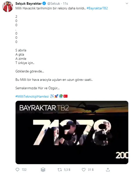 Son dakika: Selçuk Bayraktar duyurdu: Milli havacılık tarihinde bir rekor daha kırıldı