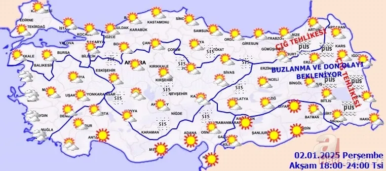Meteoroloji Hava Durumu Raporu 2 Ocak | Buzlanma, çığ ve don uyarısı: İstanbul, Bursa, Erzurum... 8