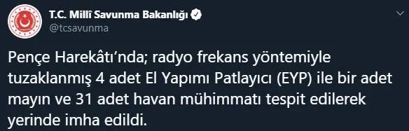 31 adet havan mühimmatı imha edildi