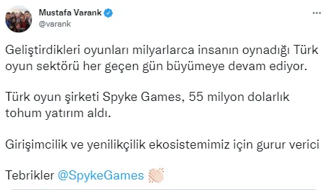 sanayi-ve-teknoloji-bakani-mustafa-varank-acikladi-turk-oyun-sirketi-spyke-gamese-rekor-yatirim-1642450651963.jpg Sanayi ve Teknoloji Bakanı Mustafa Varank açıkladı! Türk oyun şirketi Spyke Games'e rekor yatırım - 2