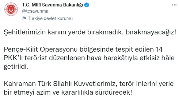Son dakika: Şehitlerimizin kanı yerde kalmadı! Pençe-Kilit Operasyonu bölgesinde 14 terörist öldürüldü - 1