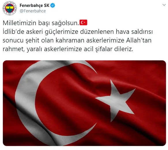 Beşiktaş, Fenerbahçe, Galatasaray ve Trabzonspor'dan Mehmetçik'e mesaj - 1