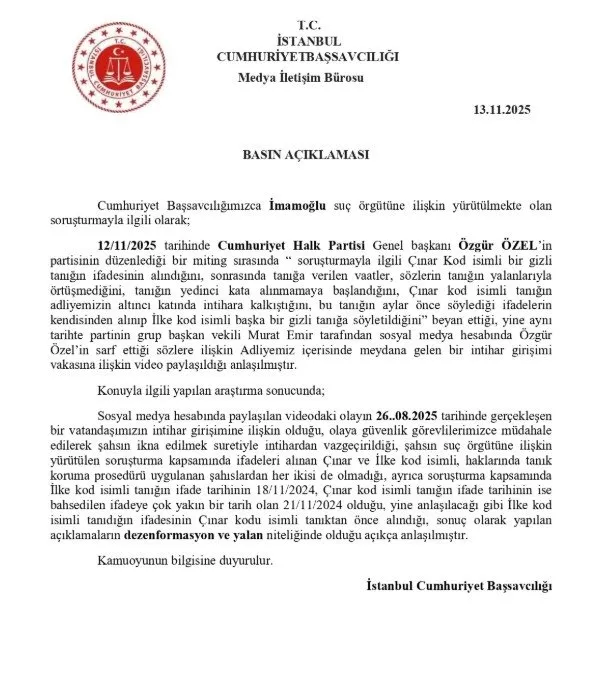 CHP’li Özel’in gizli tanık intiharı iddiaları elinde patladı! Başsavcılıktan iddialara yalanlama