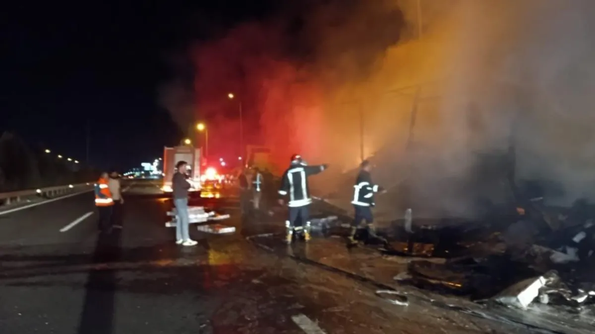 Şanlıurfa'da TV yüklü tır alev topuna döndü