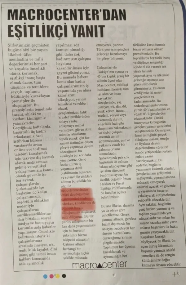 Başörtülü oldukları için işten çıkarılmışlardı! MACRO Center’dan özür geldi