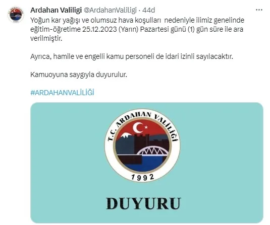 Yarın okullar tatil mi son dakika? 25 Aralık okullar hangi illerde tatil edildi? MEB - Valilik açıklamaları...