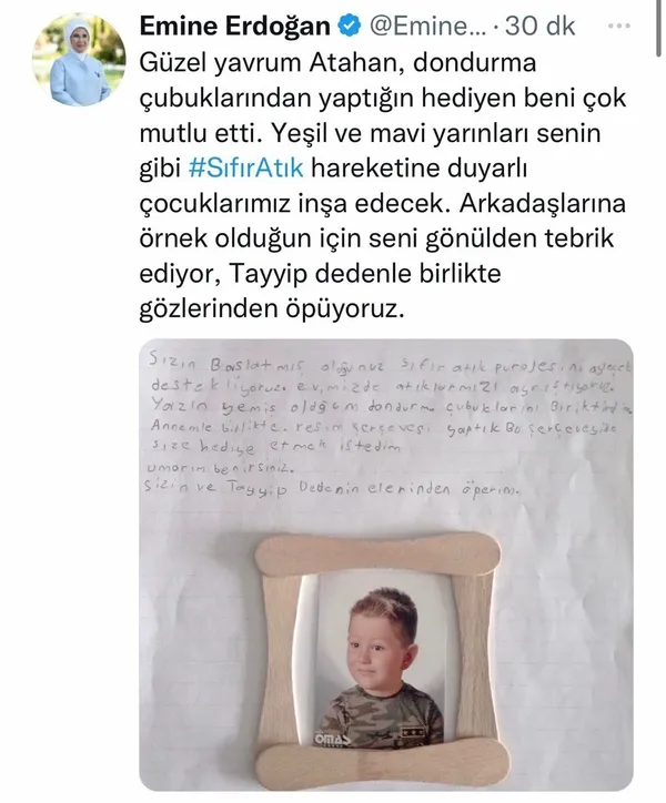 Sıfır Atık Projesi’ni izledi dondurma çubuklarıyla çerçeve yaptı! Emine Erdoğan’ın tebrik ettiği aile konuştu: Bir ay geçmeden telefonumuz çaldı