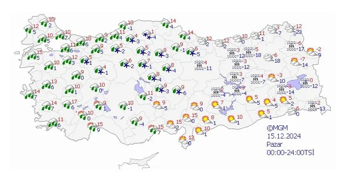 15 Aralık Pazar hava tahmin raporu