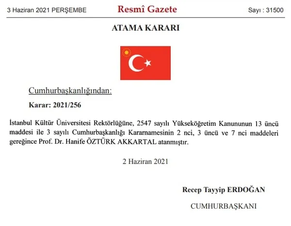 Son dakika: Başkan Erdoğan imzaladı | İstanbul Kültür Üniversitesi Rektörlüğüne Hanife Öztürk Akkartal atandı