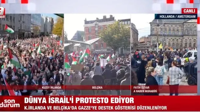 Dünya İsrail'i protesto ediyor! Hollanda'da Filistin'e destek yürüyüşü