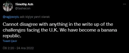 Reuters’ın skandal ilanına İngiliz Ekonomist Timothy Ash’ten tepki: Bir muz cumhuriyeti haline geldik