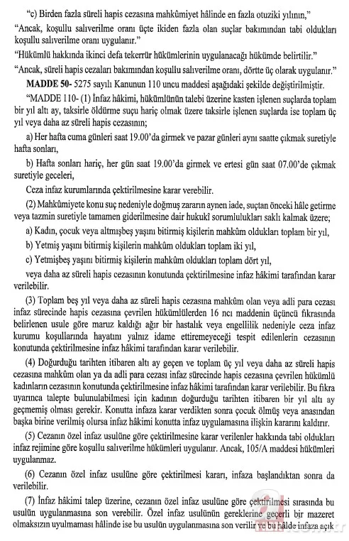 Başkan Erdoğan imzaladı infaz düzenlemesi yürürlüğe girdi 13