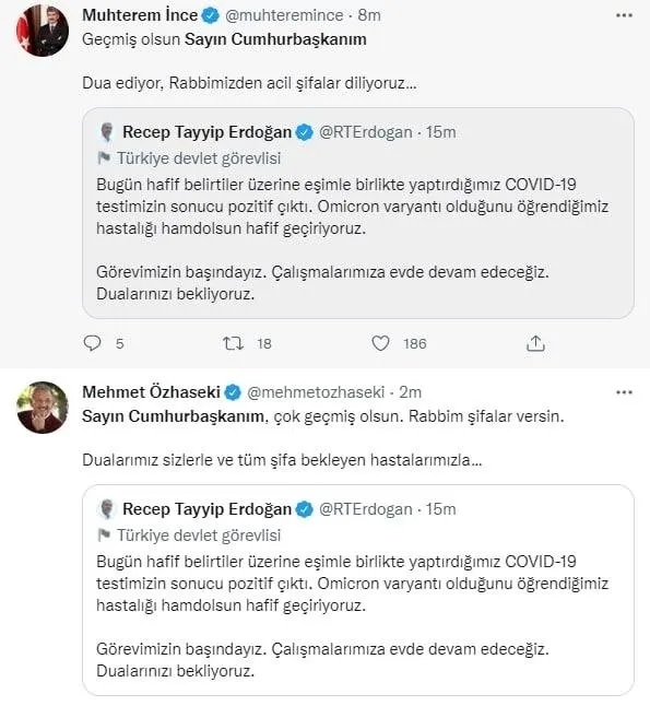 Başkan Recep Tayyip Erdoğan’ın koronavirüs testi pozitif çıktı