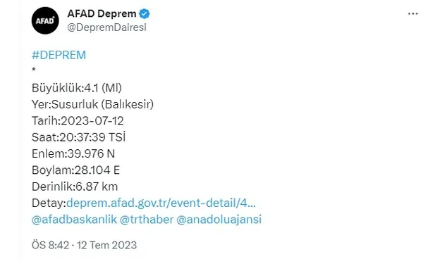 Balıkesir’de deprem meydana geldi | 2023 son depremler... - 1