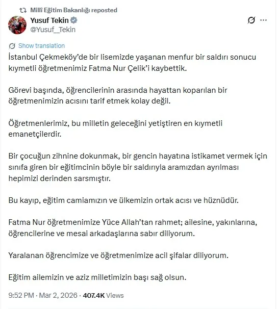 okulda-bicakli-vahset-liseli-saldirgan-dehset-sacti-agir-yaralanan-ogretmen-hayatini-kaybetti-bakan-tekinden-t-1772489543957.jpeg Okulda bıçaklı vahşet! Liseli saldırgan dehşet saçtı: Ağır yaralanan öğretmen hayatını kaybetti | Bakan Tekin'den taziye mesajı - 7