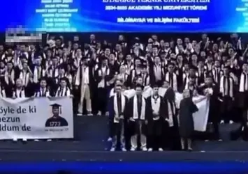 İTÜ mezuniyetinde 28 Şubat kafası hortladı! Provokatörlerden pankarta engel