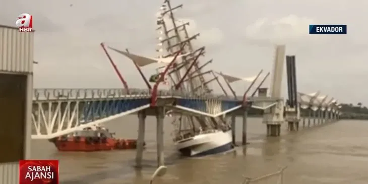 Kontrolden çıkan gemi köprüye çarptı! Kurtarmaya çalışan römorkör battı