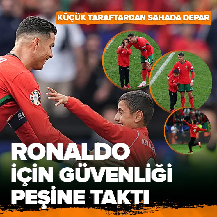 Küçük taraftar Ronaldo ile fotoğraf çekilmek için sahada!