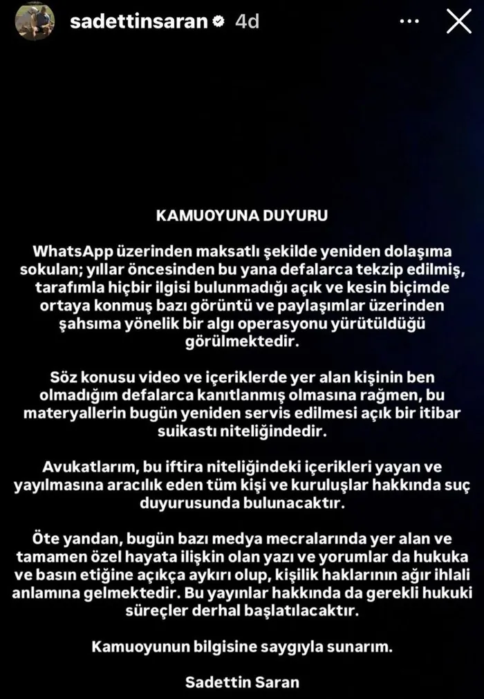 Sadettin Saran: Mesajların yayılmasına karşı hukuki süreç başlatıyoruz