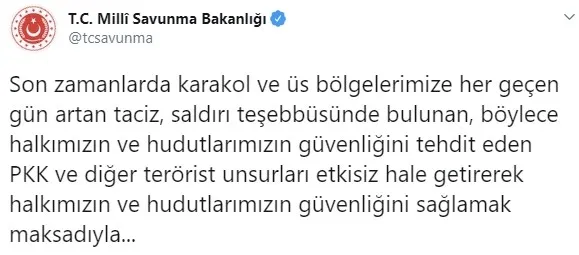 Son dakika: Pençe-Kartal Operasyonu başladı