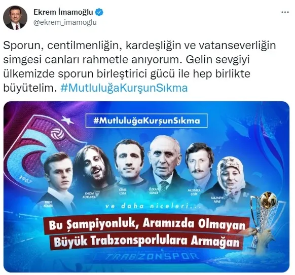 Ekrem İmamoğlu’ndan tepki çeken Trabzonspor paylaşımı! Şehit Eren Bülbül’ün fotoğrafı yerine...