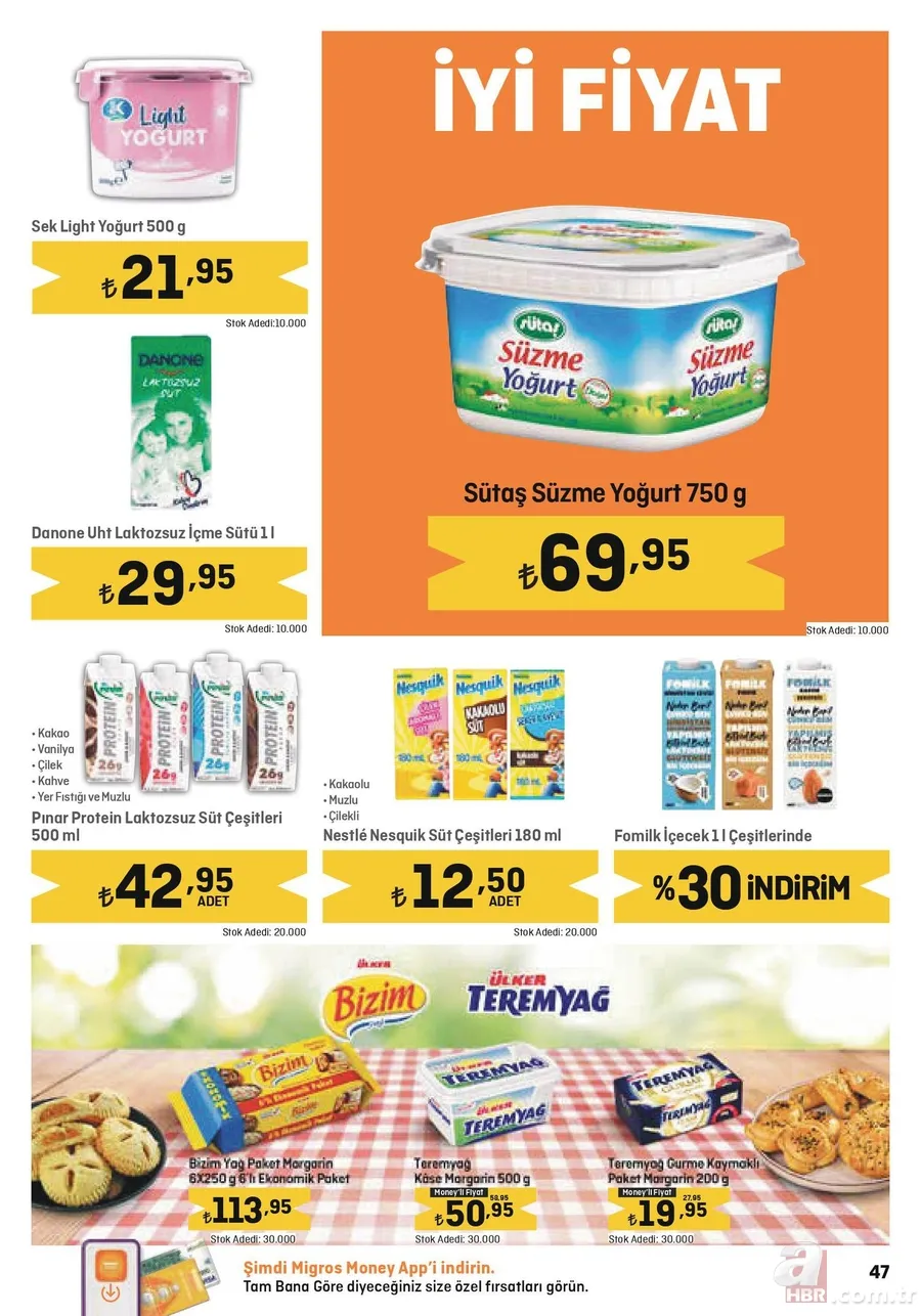 Migros 26 Nisan indirim kataloğu yayında! Migros’da 5KG Un 69,00 TL, Süzme Peynir 59,90 TL, Salça 39,95 TL, Ayçiçek Yağı 5L 199,95 TL’den satışta 12