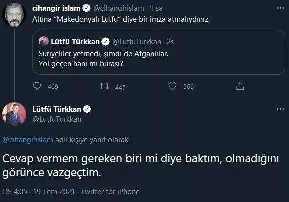 1626808741792.jpg CHP'li Cihangir İslam ile İYİ Partili Lütfü Türkkan'ın arasındaki mülteci krizi giderek büyüyor: Sosyal medyada engelledi - 2