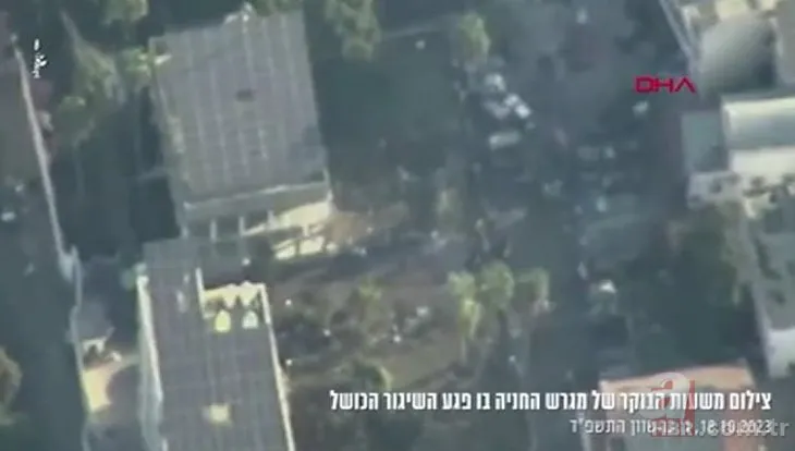Katil İsrail saldırı düzenlenen hastanenin havadan görüntülerini yayınladı