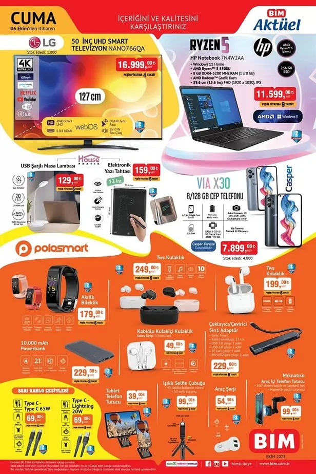 11 Ekim BİM aktüel ürünler kataloğu yayınlandı! BİM’de 59 TL’ye Yoğurt, 39,50 TL’ye un, 20 TL’ye Pilavlık Bulgur, 128 TL’ye tereyağı, 155 TL’ye Tost Peyniri satılıyor