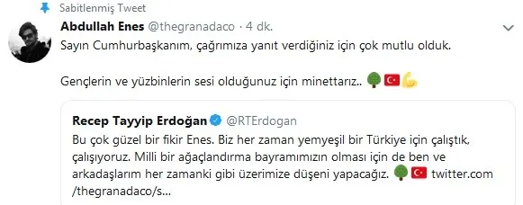 Başkan Erdoğan’dan Ağaç Dikme Bayramı önerisine yanıt