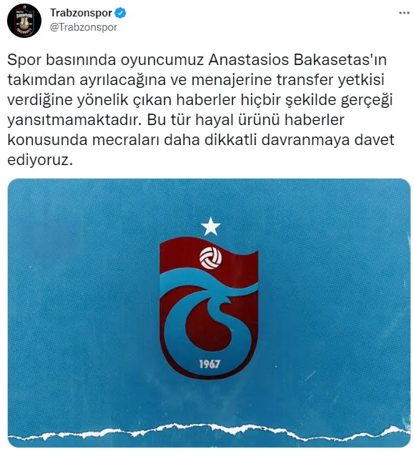 Son dakika: Trabzonspor'dan Bakasetas açıklaması! Yunan yıldız ayrılacak mı? - 1