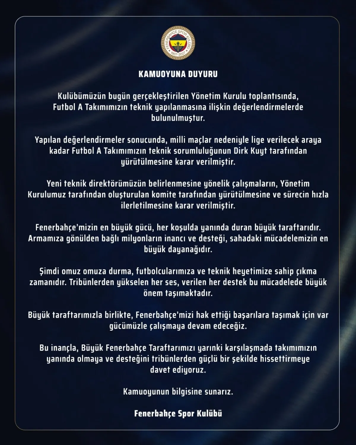 Fenerbahçe'den teknik direktör açıklaması: Milli araya kadar Kuyt ile devam - 1