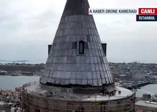 A Haber drone kamerası havadan görüntüledi! Galata Kulesi restorasyonda