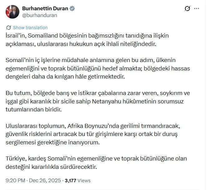 Türkiye’den İsrail’in Somaliland iddiasına sert yanıt: Hukuk dışı adımları reddediyoruz