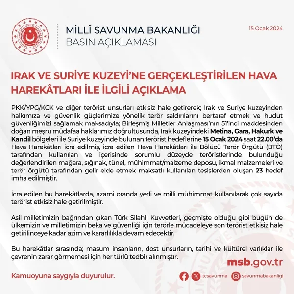 irak-ve-suriyenin-kuzeyine-hava-harekati-1705349339340.jpg Irak ve Suriye'nin kuzeyine hava harekatı! PKK/YPG'ye ait 23 hedef imha edildi - 1