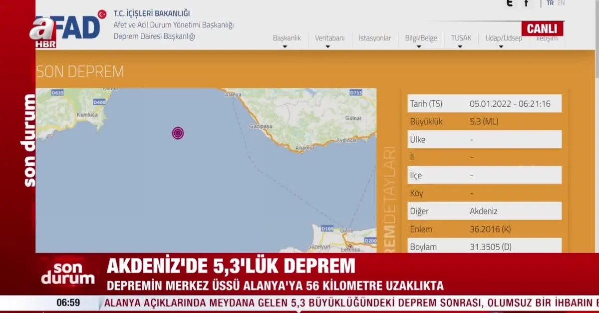 Antalya Alanya'da 5,3 büyüklüğünde deprem!