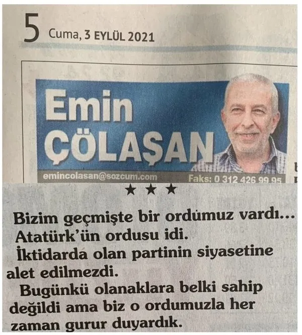 Sözcü gazetesi yazarı Emin Çölaşan'dan başörtülü teğmene skandal hakaret! - 2