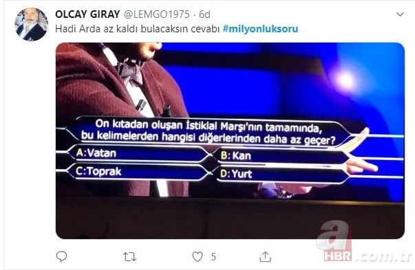 Sosyal medyayı salladı! İşte Türkiye’yi ekranlara kilitleyen 1 milyonluk soruyla ilgili atılan tweetler...