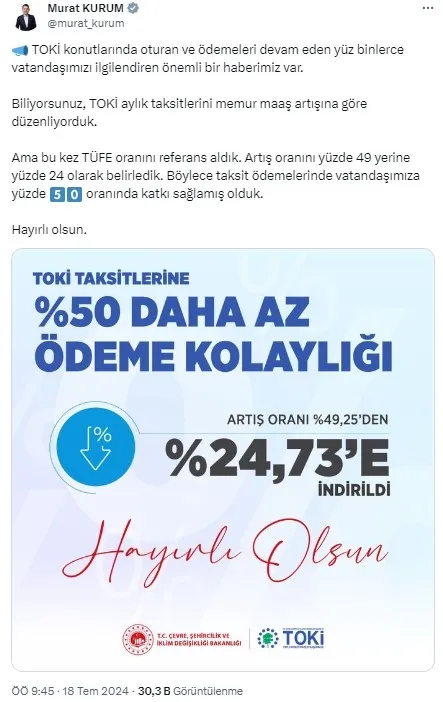 TOKİ ödemelerinde vatandaşa destek! Taksit ödemelerinde oran düştü! Ceplere yüzde 50 katkı...