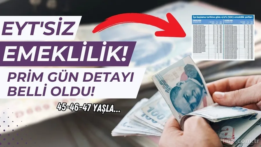 EYT'siz prim gün çizelgesi: 1997, 2001, 2003, 2009 işe girişi olana 45-46-47 yaşla emeklilik! 1