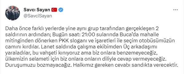 AK Parti seçim otobüsüne saldırı! CHP ve PKK sloganı atanlar 3 kişiyi yaraladı! Savcı Sayan alçakça saldırıya yönelik A Haber’e konuştu