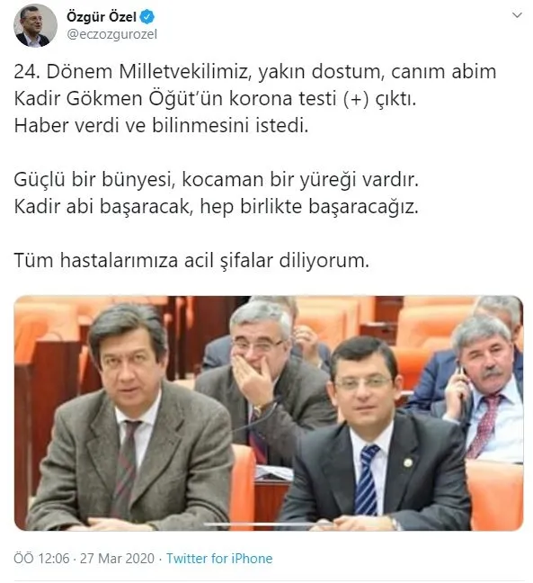 CHP’li eski vekil Kadir Gökmen Öğüt’ün koronavirüs testi pozitif çıktı!