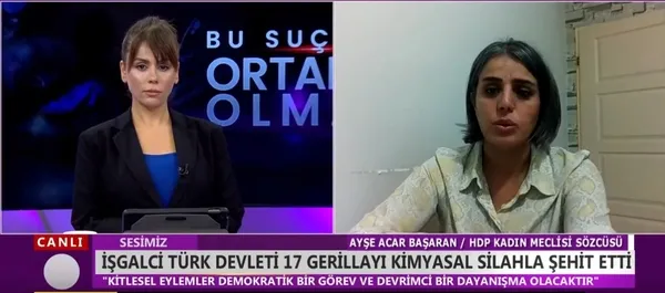 hdp-vekili-orgutun-kanalinda-turkiyeyi-kimyasal-silah-kullanmakla-sucladi-1666195452999.jpg HDP vekili Ayşe Acar Başaran örgütün kanalında Türkiye'yi 'kimyasal silah kullanmakla' suçladı - 3