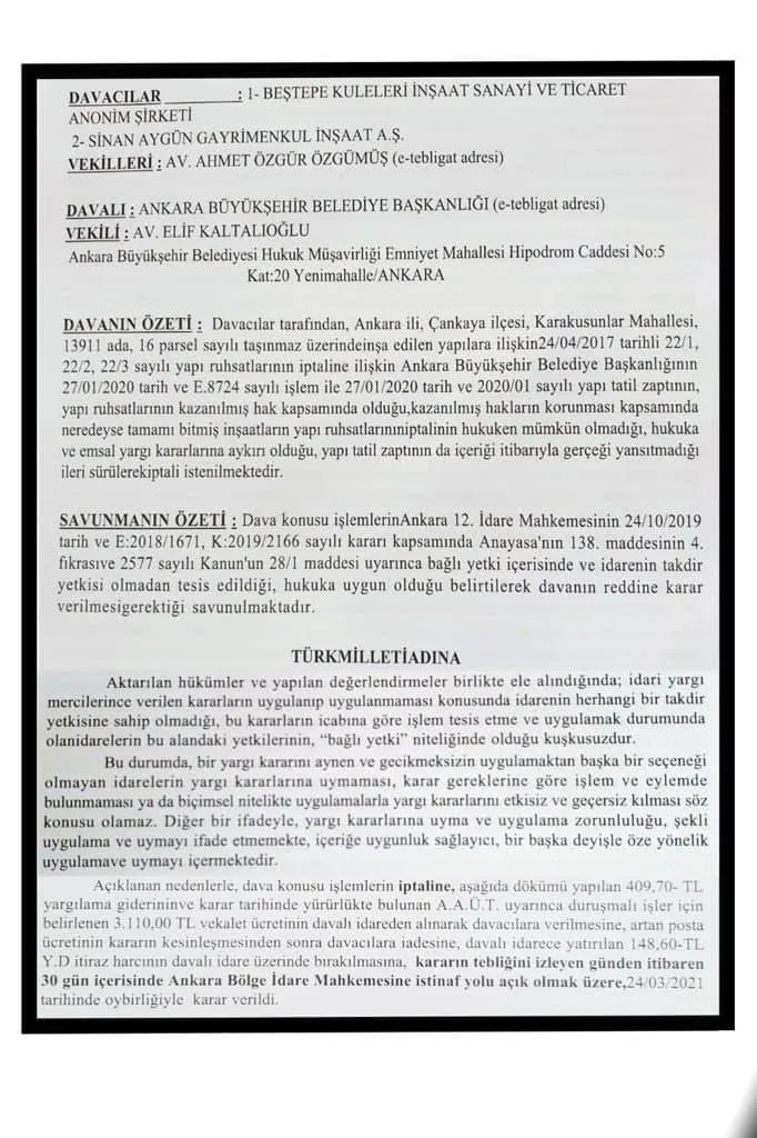 Son dakika: CHP’li Mansur Yavaş’ın TOGO İkiz Kuleleri için yaptığı hukuksuz işlem belgelendi!