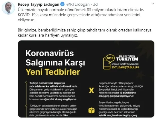 Son dakika: Başkan Erdoğan’dan koronavirüs açıklaması