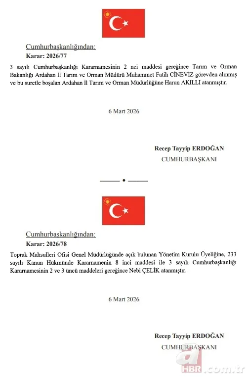 Başkan Erdoğan İmzaladı | Atama kararları Resmi Gazete’de 8