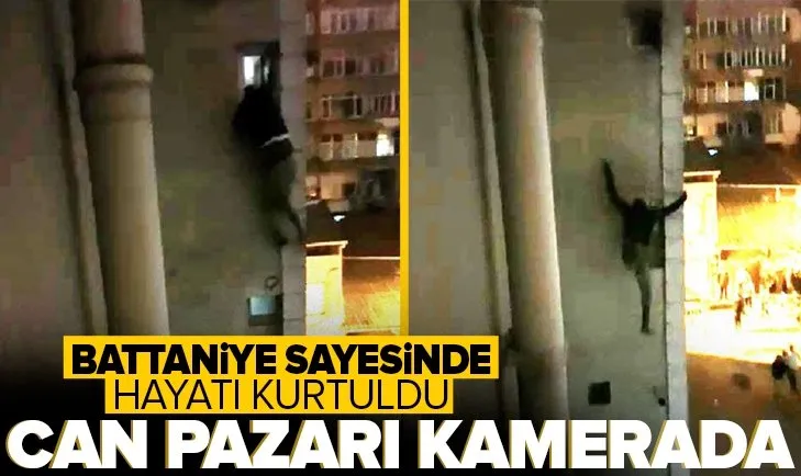 Fatih’te can pazarı yaşandı! Pencere asılı kaldı: Mahallelinin açtığı battaniye sayesinde kurtuldu
