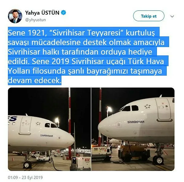 İşte THY’nin yeni uçağına verilen isim: Sivrihisar! THY neden Sivrihisar ismini verdi?